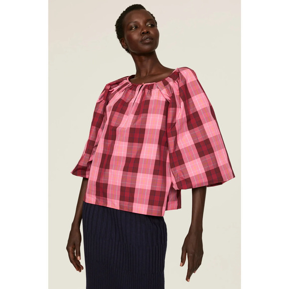 Kate Spade Greenhouse Plaid Top Long Sleeve Pink Red NWT Size Large - Picture 4 of 13